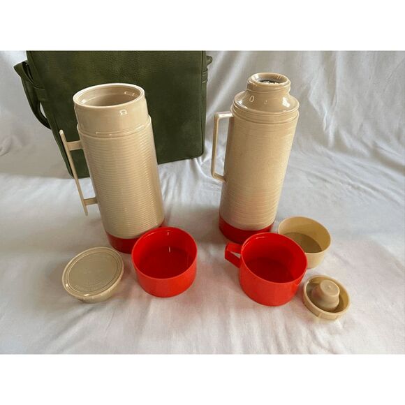 Vintage Aladdin HY-LO Thermos Set, Wide Mouth, Hot/Cold, Cup, Snack Case, W/Case - Picture 3 of 14